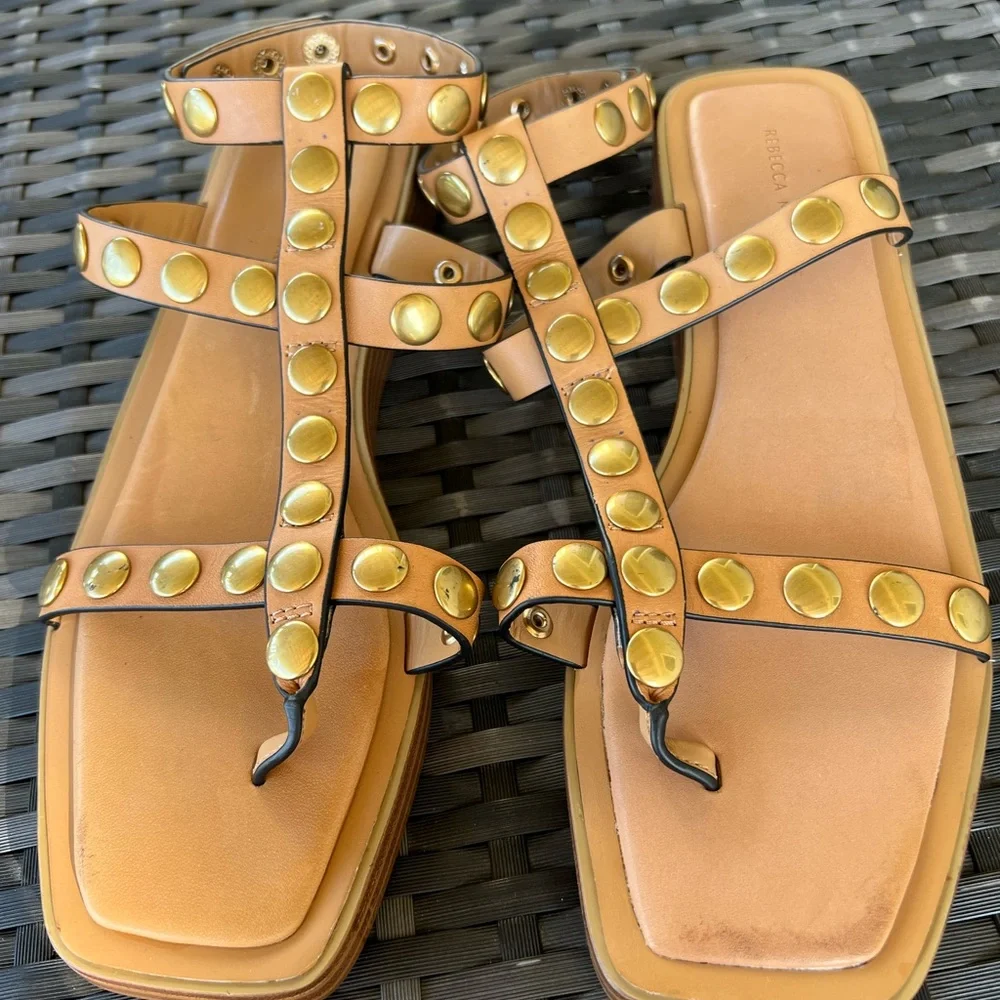 Rebecca Minkoff Gold Studded Tan Sandals